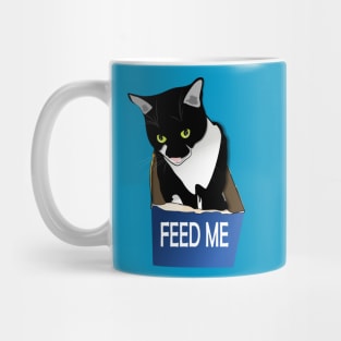 Cute Tuxedo Cat Hungry Cat in a Box  Copyright by TeAnne Mug